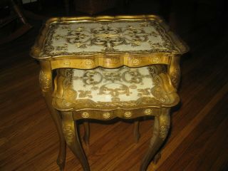 2 Vintage Italian Gold Plastic Stacking Nesting Tables Made in Florence Italy 2