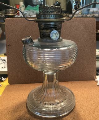 C Antique Aladdin Clear Glass Beehive Model B Kerosene Oil Lamp W Spider