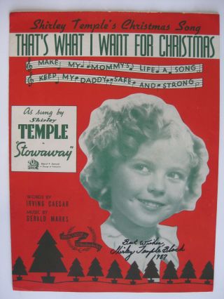 Shirley Temple - Rare Autographed 1935 Christmas Sheet Music - Hand Signed - Xmas
