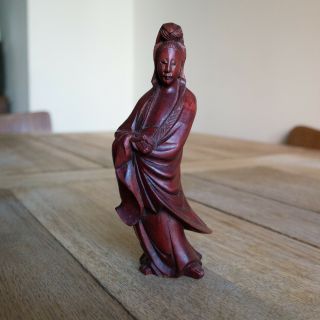 Antique Chinese Hand Carved Buddha Kwan - Yin Wood Statue Figure.  6 " Tall.