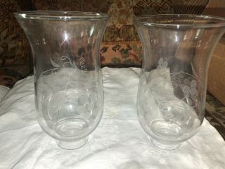 2 Vintage Clear Hurricane Lamp Shade Hand Cut Grape Design For Sconce/hanging 3