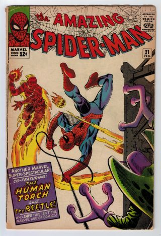 Spider - Man 21 2.  0 Ditko Art 2nd Beetle 1965 Ow Pages