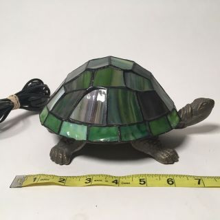 Tiffany Style Stained Glass Blue/green Turtle Table Lamp Night Light 8 1/2 " Long