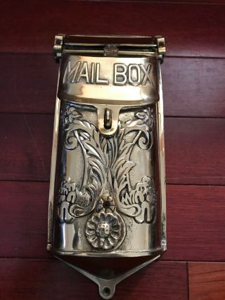 Vintage Cast Brass Standard Wall Mount Mailbox - Victorian Style Ornate