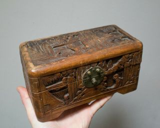 Vintage Chinese Hand Carved Camphor Wood Jewellery / Trinket Box