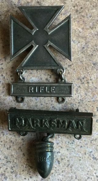 Mvm Massachusetts Volunteer Militia Marksman Medal 1894 / With Ww1 Rifle Medal