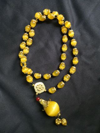 Chinese Antiques Qing Dynasty Field - Yellow Stone Necklace Old Necklace