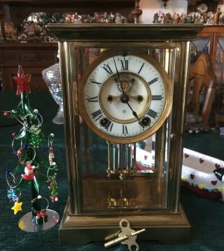 Antique Ansonia Crystal Regulator Clock 1914 Prism - Runs - Open Escapement