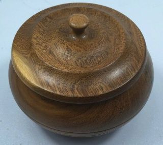 Lovely Vintage Antique Hand Turned Wood Bowl With Lid 5” Wide X 3 " High