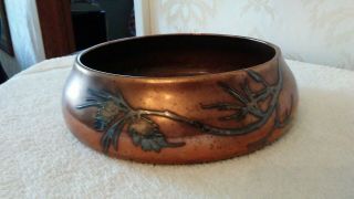 Sterling Silver On Large Copper Fern Bowl - Unusual