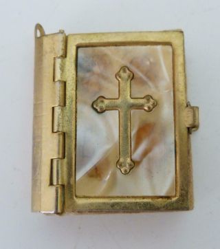 Vintage Miniature Gilt Metal And Mother Of Pearl Bound Bible