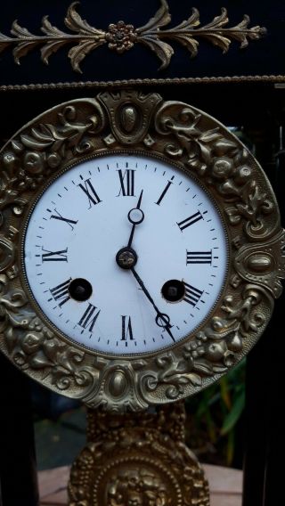 Antique French Empire Portico Mantel Clock Ebonised Bronze Ormolu Napoleon III 2
