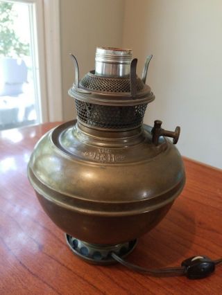 Antique B&h Bradley & Hubbard Brass Electrified Oil Lamp Rayo Font