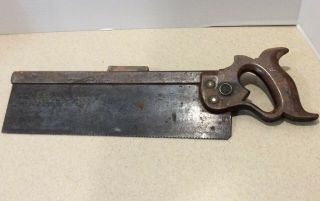 Vintage Antique Cast Steel Wood Handle Henry Disston & Sons Miter Hand Saw 14 "