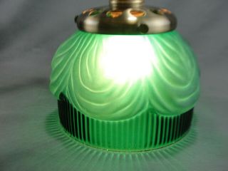 Antique Vintage Molded Green Satin Glass Lamp Light Shade Brass Screw On Fitter