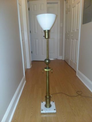 Vintage Stiffel Torchiere Floor Lamp Art Deco Regency Brass /Marble Base 2