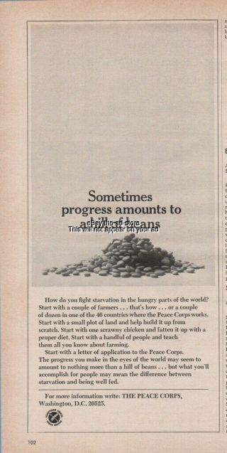 1965 Peace Corps Volunteer Sometimes Progress Amounts To A Hill Of Beans Ad