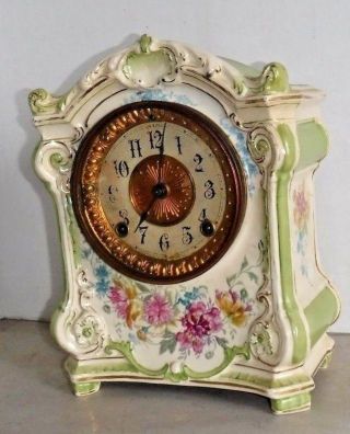 Antique Royal Bonn Germany La Gard Porcelain Mantle Clock Tm 1755 Ansonia Runs