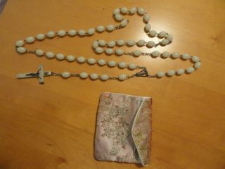 † Huge Vintage White Cross With Silver Backing Rosary,  Made In Italy,  31 1/2 " †
