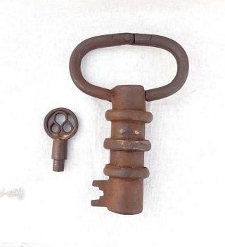 Vintage Old Antique Style Tricky System Unique Key Shape Hand Made Iron Lock