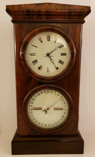 Antique 1879 Seth Thomas No.  3 Parlor 8 Day Double Dial Rosewood Calendar Clock