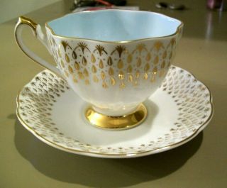 Queen Anne Bone China England Tea Cup/saucer Blue Inside