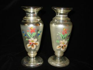 Antique Victorian Silver Mercury Glass Vases / 6 " Tall