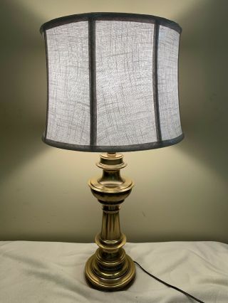 Vintage Stiffel Brass Table Lamp 30 " W/ Lined Shade - And Heavy