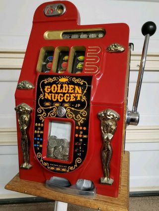 Mills Antique Style Golden Nugget Quarter Slot Machine 25 Cent Vintage