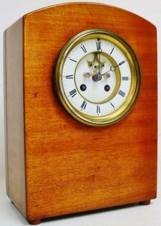 Antique French 19thc 8 Day Bell Striking Solid Mahogany Arched Top Mantel Clock