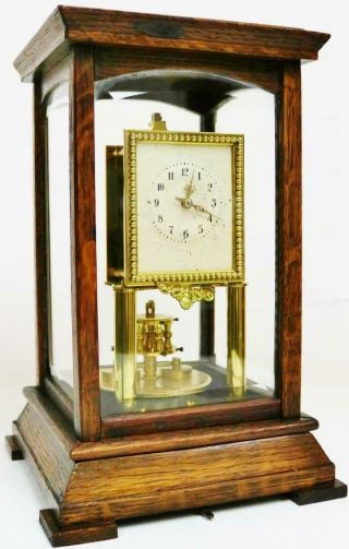 Rare Antique Gustav Becker Oak 4 Glass 400 Day Anniversary Torsion Mantel Clock