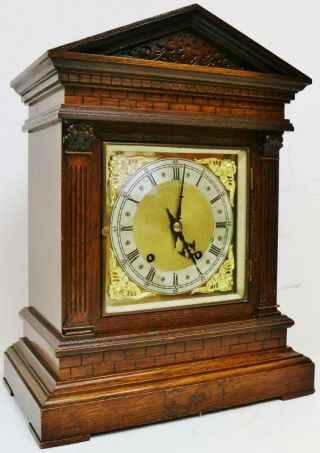 Antique W & H Carved Oak Architectural Musical 8 Day Ting Tang Bracket Clock