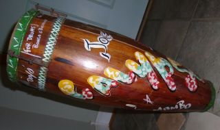 Colorful Vintage Jamaican Folk Art Hand Painted Wooden Bongo Calypso Drum