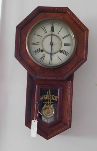 Antique Ansonia Regulator A 8 Day School House Key Wind Wall Clock