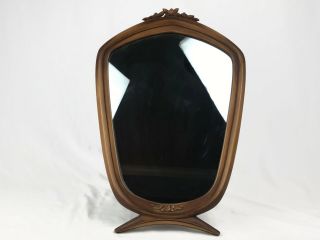 Vintage Syroco Wood Table Top Mirror Floral Tilt Swivel Swing Vanity Dresser Euc