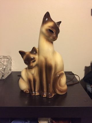Vintage Kron Mid Century Siamese Cats Ceramic Tv Lamp Nightlight