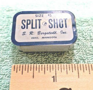 Vintage Split Shot Size 5 Fishing Tin S.  R.  Bergstedt,  Inc,  Esko,  Minnesota Blue.