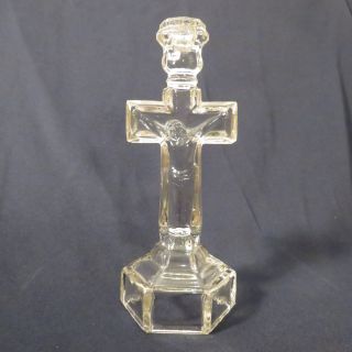 Vintage Glass Crucifix Jesus On Cross Candlestick Candle Holder Taper