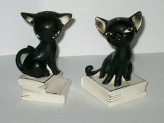 Vintage Black Cat Standing Sitting On Books Salt And Pepper Shakers