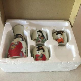 Vintage Japanese Porcelain Sake Set,  Made In Japan,  Box Geisha