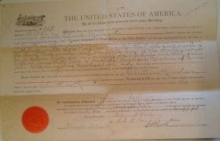 1901 Homestead Certificate Signed By President William Mckinley