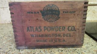 Antique Dynamite Blasting Cap Wooden Box Atlas Powder Company