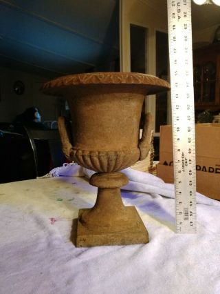 Vintage Cast Iron Garden Planter Urn W Handles Will Ship 15 " Tall 12 " Top
