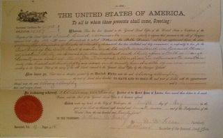 1897 Homestead Certificate Signed By President William Mckinley