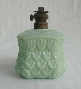 Antique Opaque Green Milk Glass Jadeite Miniature Oil Lamp