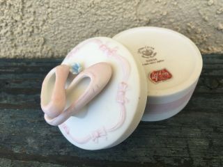 Small Lefton China Fine Porcelain Ballerina Pink & White Round Trinket Box