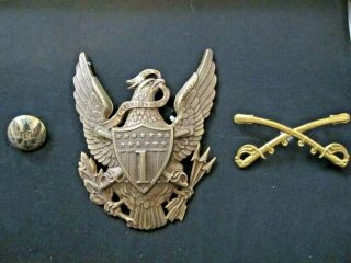 1881 Cavalry Officers Dress Helmet Plate,  1872 Hat Insignia,  " C " Button Gc