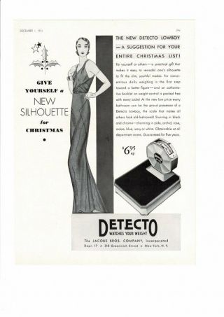 Vintage 1931 Weight Watchers Scale Detecto Christmas Sexy Lady Ad Print