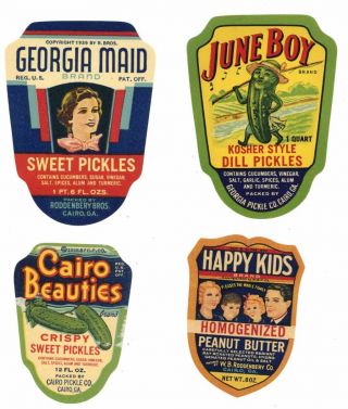 Set Of 4 Labels / June Boy Pickles - Happy Kids Peanut Butter And More.