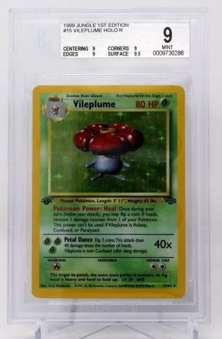 Pokemon 1999 Jungle 1st Edition 15 Vileplume Holo Bgs 9.  0 X1